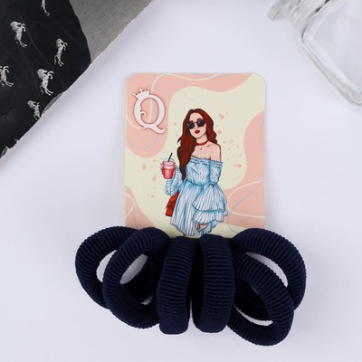 Резинки для волос QF «Кокетка», набор 6 шт., обаяние, 4 см, тёмно-синие