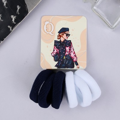 Резинки для волос QF «Кокетка», набор 6 шт., стиль, 4 см, тёмно-синие, белые