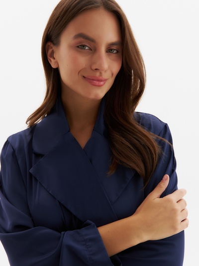 Халат домашний женский с запахом MINAKU: Home collection, тёмно-синий, размер 42