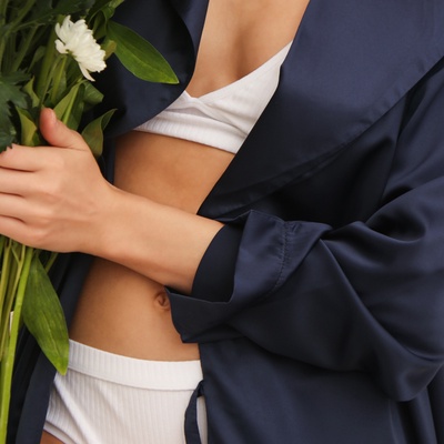 Халат домашний женский с запахом MINAKU: Home collection, тёмно-синий, размер 42