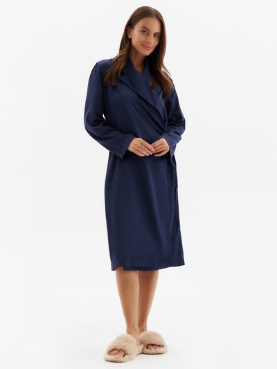 Халат домашний женский с запахом MINAKU: Home collection, тёмно-синий, размер 42