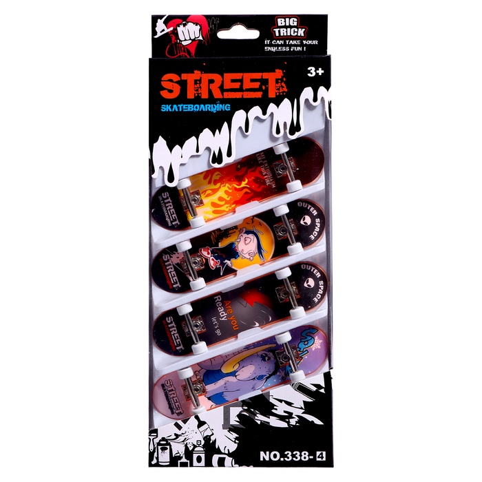 Набор фингербордов «Уличный скейтер», 4 штуки, цвет МИКС - фото 1890405463