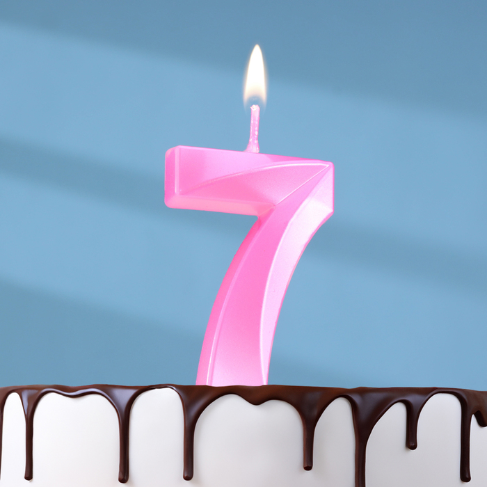 Свеча в торт на шпажке «Грань», цифра "7", 5 см, розовая - Фото 1