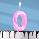 Свеча в торт на шпажке «Грань», цифра "0", 5 см, розовая - Фото 1
