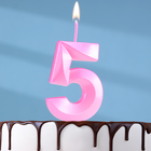 Свеча в торт на шпажке «Грань», цифра "5", 5 см, розовая - фото 3276462