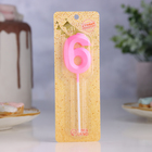 Свеча в торт на шпажке «Грань», цифра "6", 5 см, розовая - Фото 2