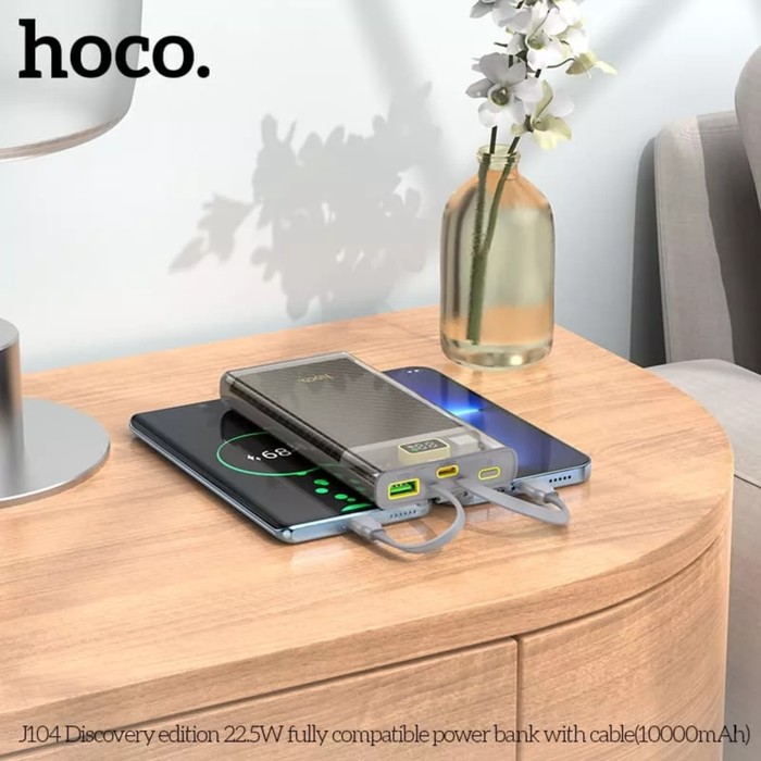 Внешний аккумулятор Hoco J104, 10000 мАч, USB/2Type-C/lightning, 3 А, серый