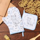 Набор кухонный «Доляна. Котенок»: варежка 20×28 см, прихватка 17×17 см, 35% хлопок, 65% п/э - Фото 1