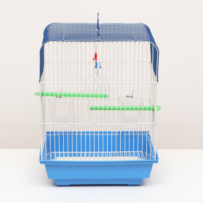 Клетка для птиц квадратная с кормушками, 35 х 28 х 55 см, синяя