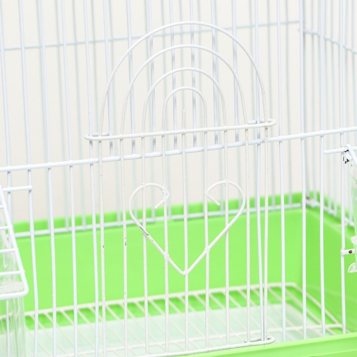 Клетка для птиц фигурная с кормушками, 34 х 27 х 44 см, зелёная