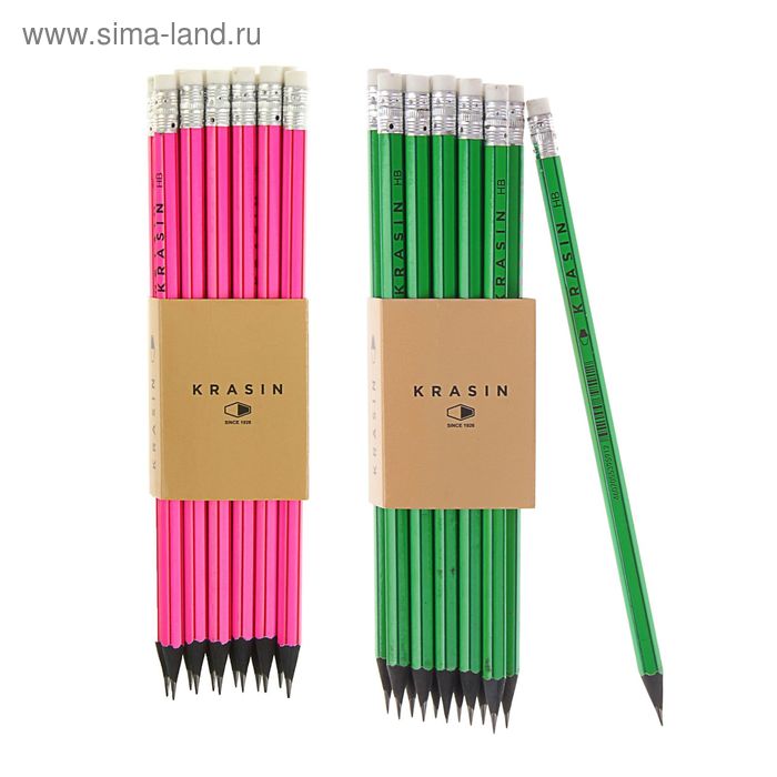 Карандаш чернографитный Красин HB Черная магия с ластиком - Фото 1