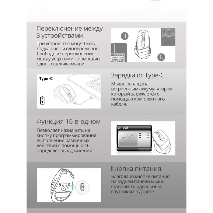 Клавиатура + мышь A4Tech Fstyler FB2535C клав:черный/серый мышь:черный/серый USB беспроводн   103388 - фото 51528205