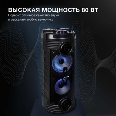 Аудиосистема Hyundai H-MC170, 80 Вт, USB, BT, FM, SD/MMC, чёрная