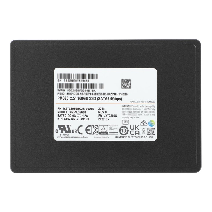 Накопитель SSD Samsung SATA III 960GB MZ7L3960HCJR-00A07 PM893 2.5" 1 DWPD OEM - фото 51529819