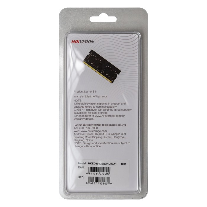 Память DDR4 4GB 2666MHz Hikvision HKED4042BBA1D0ZA1/4G RTL PC4-21300 CL19 SO-DIMM 260-pin 1   103397 - фото 51529905