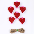Прищепки розовые с красными сердечками, 3.5 см, набор 6 шт. - фото 23712438