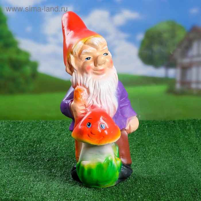 Садовая фигура "Гном с грибом" 24х21х40см - Фото 1