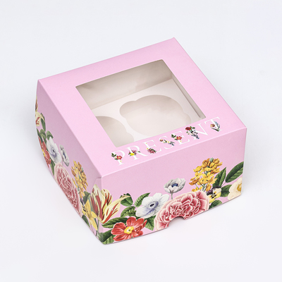 Коробка для 4 капкейков с окном, «Презент», 16×16×10 см