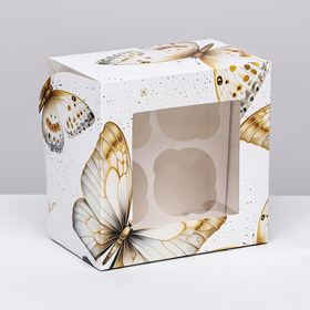 Упаковка на 4 капкейков с окном , "Бабочки", 16 х 16 х 10 см