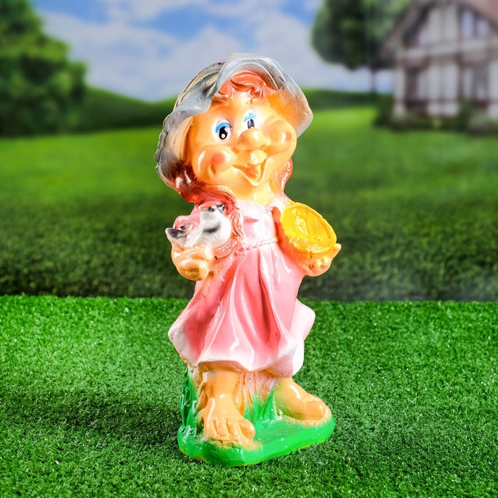 Садовая фигура "Гном в шляпке с ситом" 10х18х37см микс - Фото 1