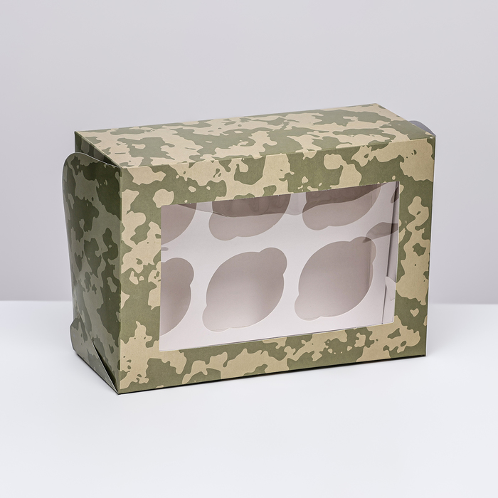 Упаковка на 6 капкейков с окном , "Камуфляж", 25 х 17 х 10 см - Фото 1