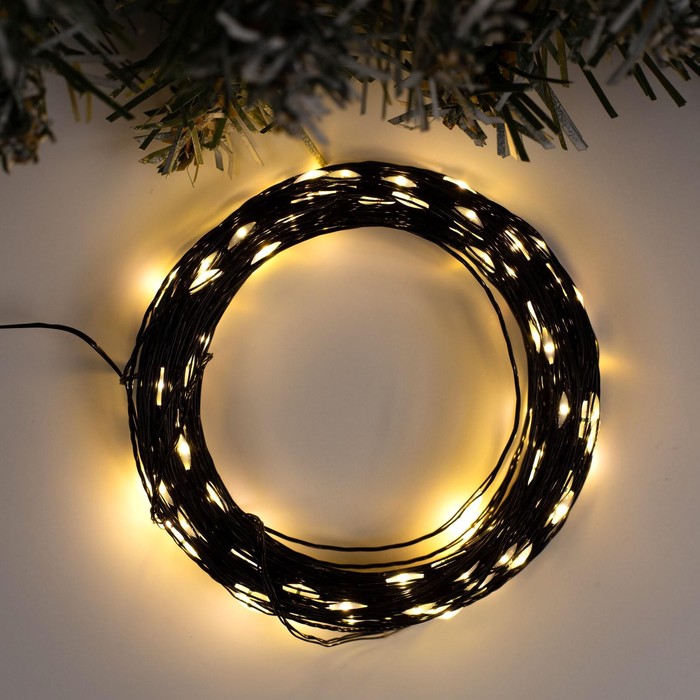 УЦЕНКА Гирлянда «Нить» 20 м роса, IP20, чёрная нить, 200 LED, свечение тёплое белое, 12 В - Фото 1