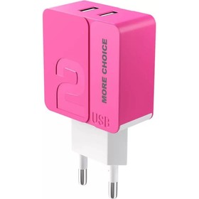 Сетевое зарядное устройство More choice NC46, 2 USB, 2.4 А, розовый