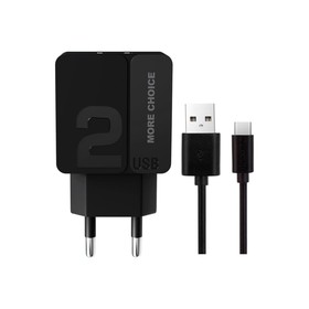 Сетевое зарядное устройство More choice NC46a, 2 USB, 2.4 А, кабель Type-C, черный