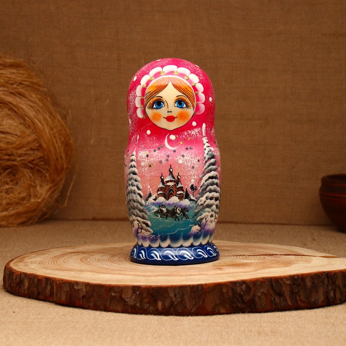 Матрёшка «Зима»,розовая, 5 кукольная, люкс - фото 1906590191