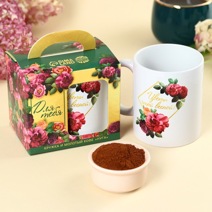 Набор «Расцветай от любви»: кофе молотый со вкусом: нуга 30 г., кружка 300 мл. - Фото 1