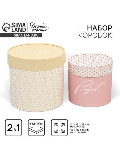 Набор коробок 2 в 1, упаковка подарочная, «Точки», 13 х 13 см, 16 х 16 см