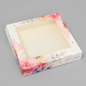 Кондитерская упаковка, коробка с ламинацией «Цветы», 20 х 20 х 4 см