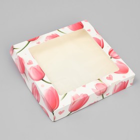 Коробки под конфеты сырники, кондитерская упаковка «Тюльпаны», 20 х 20 х 4 см
