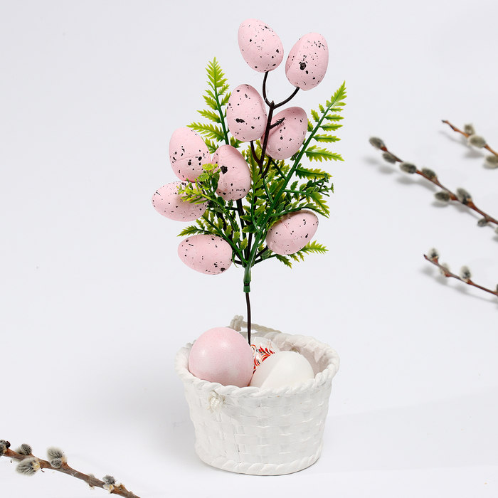 Пасхальный декор «Яйца на ветке» розового цвета, 5 × 11 × 30 см - Фото 1