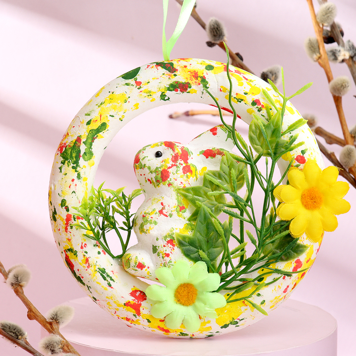 Декоративная пасхальная подвеска «Зайчик в траве» 5 × 15 × 15 см - Фото 1
