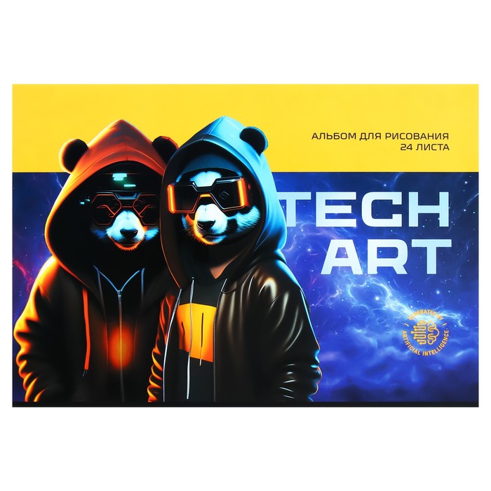 Альбом для рисования А4, 24 листа на скрепке TechArt, обложка картон, блок офсет 100 г/м2, МИКС