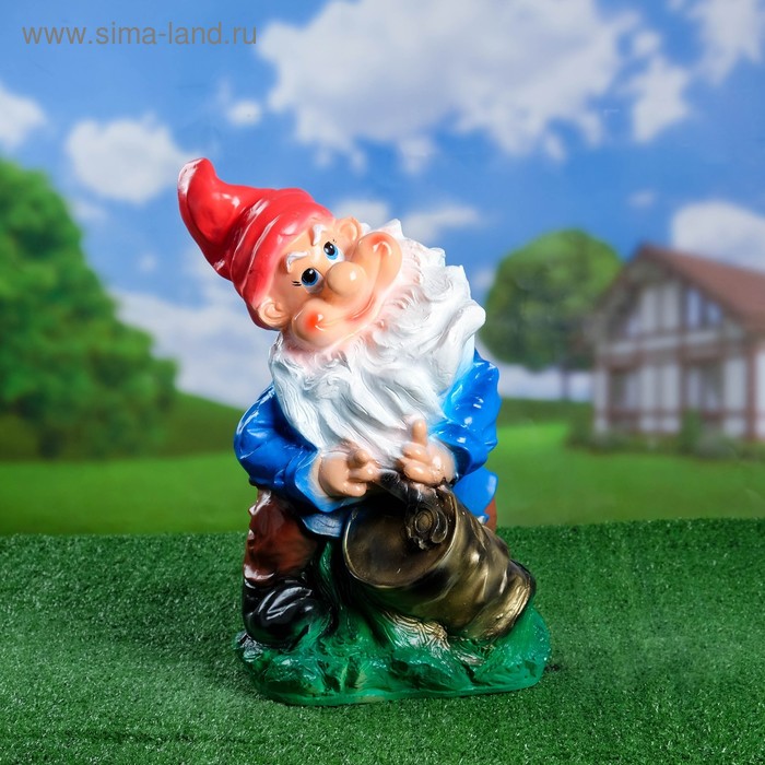 Садовая фигура "Гном с бочкой" 26х28х46см МИКС - Фото 1