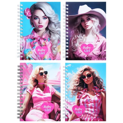 Записная книжка А6, 80 листов в клетку на гребне Pink girls, обложка мелованный картон, МИКС
