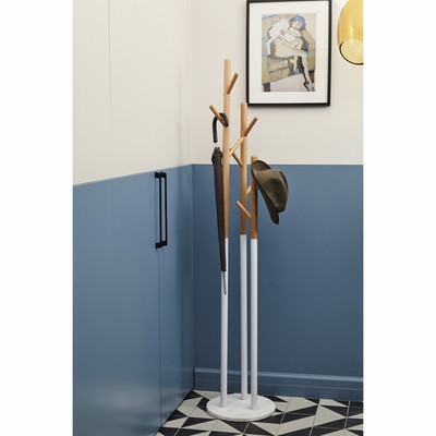 Вешалка напольная Solheim, 340×340×1710 мм, цвет белый мрамор / натуральное дерево