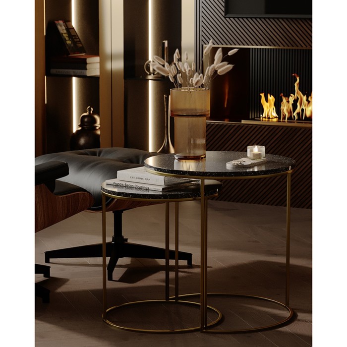 Набор столиков кофейных Hans, 900×500×520 мм, цвет чёрный мрамор - Фото 1