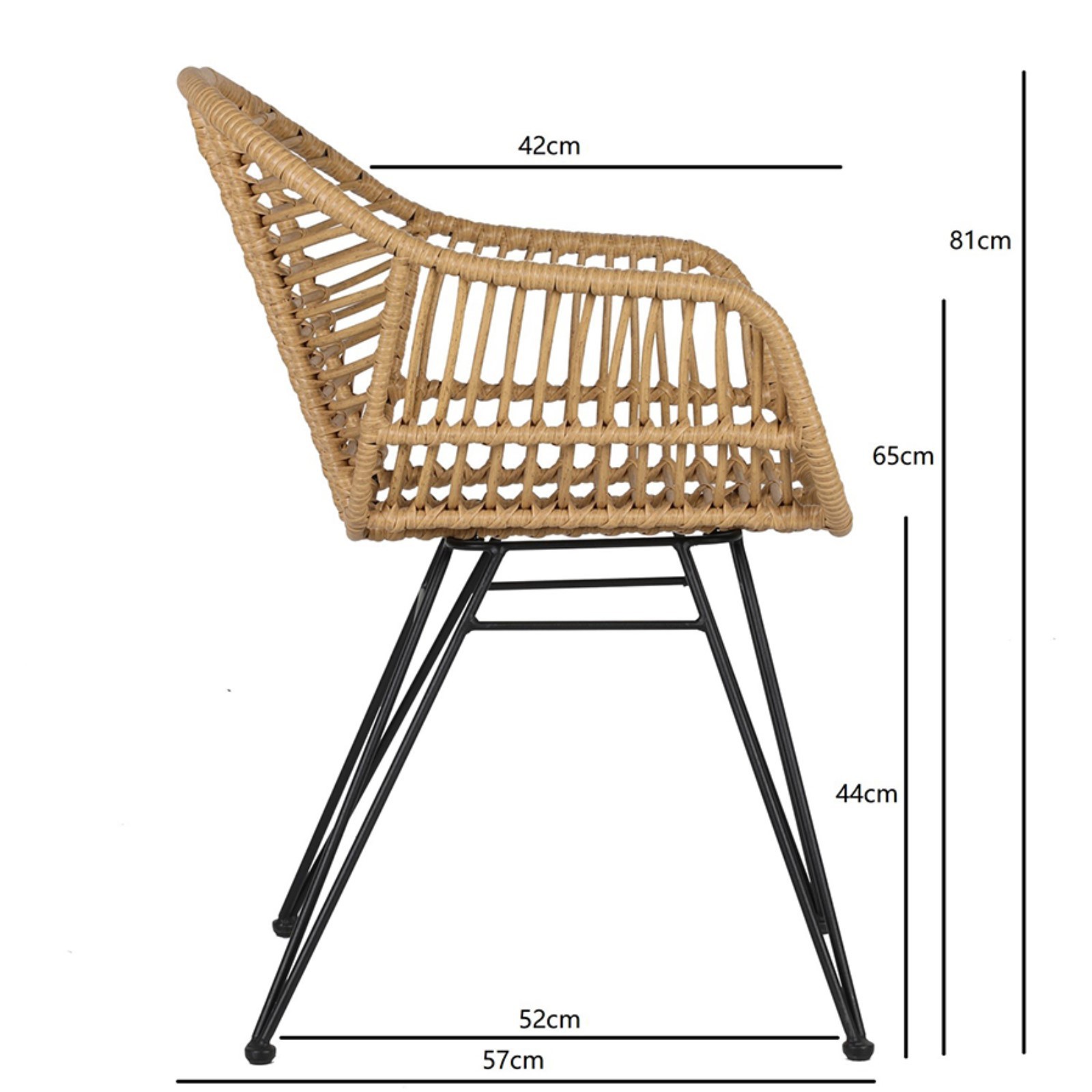 Стул Vetle Bent, 560×570×810 мм, искусственный ротанг, цвет бежевый ...