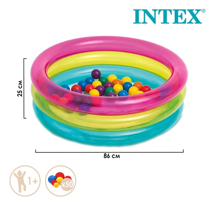 Бассейн надувной, 86 х 25 см, с шариками 50 штук, 1-3 лет, 48674NP INTEX - Фото 1