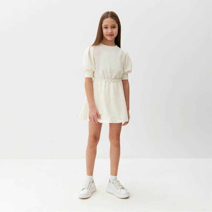Костюм для девочки: свитшот, юбка MINAKU: Casual Collection, молочный, рост 134 см - Фото 1