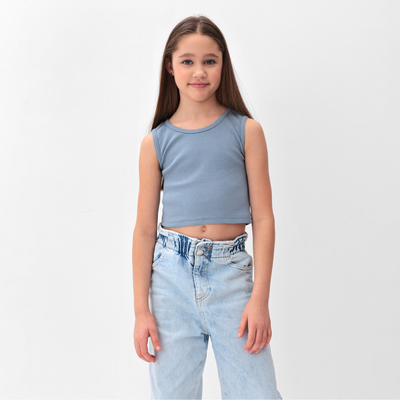 Майка-топ для девочки MINAKU: Basic Line KIDS, серо-голубая, рост 128 см