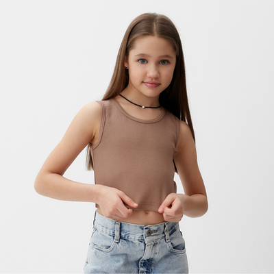 Майка-топ для девочки MINAKU: Basic Line KIDS, коричневая, рост 146 см