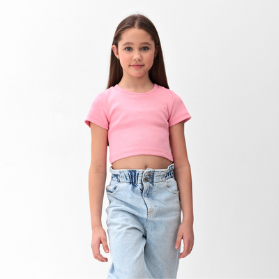 Футболка для девочки однотонная MINAKU: Basic line, розовая, рост 140 см