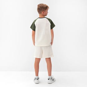 Комплект для мальчика (футболка и шорты) MINAKU, цвет экрю/оливковый, рост 128 см