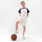 Комплект для мальчика (футболка и шорты) MINAKU, цвет экрю/синий, рост 122 см - фото 12014450