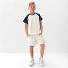 Комплект для мальчика (футболка и шорты) MINAKU, цвет экрю/синий, рост 146 см - Фото 3