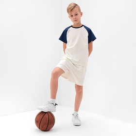 Комплект для мальчика (футболка и шорты) MINAKU, цвет экрю/синий, рост 152 см